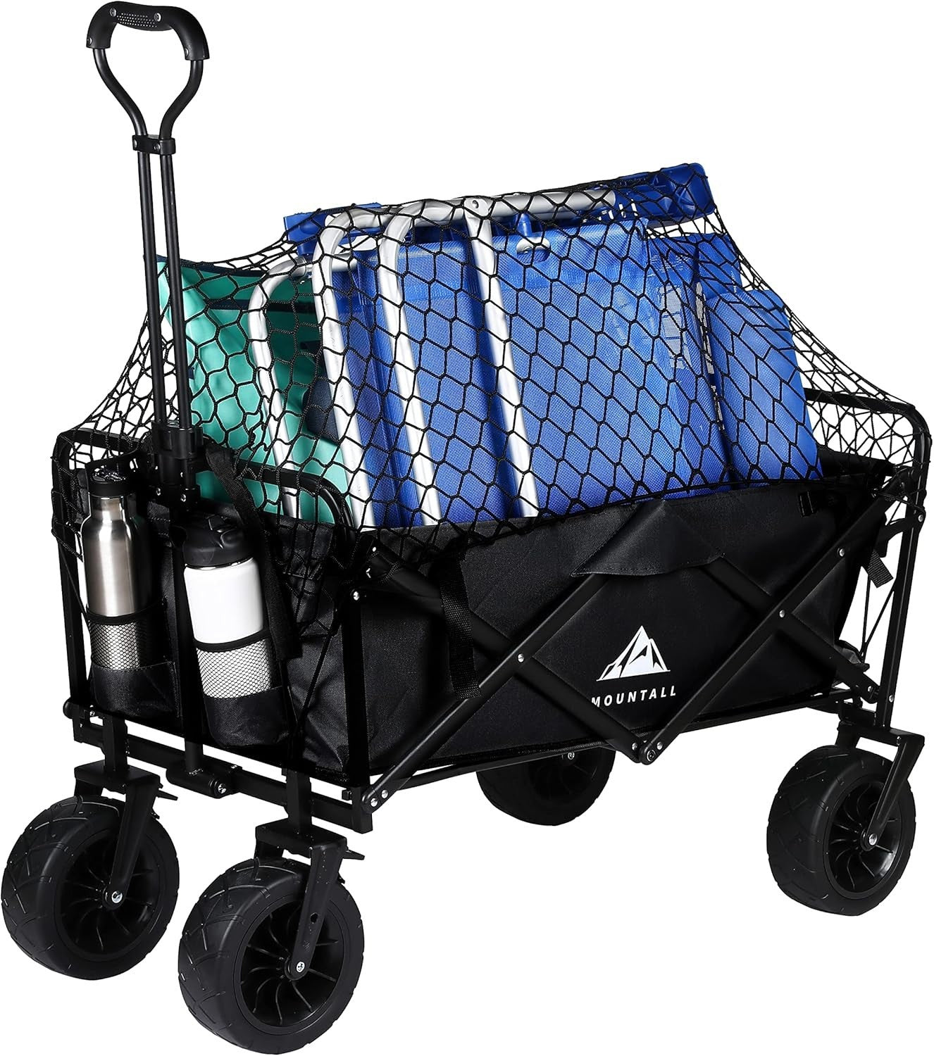 Black Heavy Duty Folding Garden Wagon Large Wheel Outdoor Utility Trolley 80kg