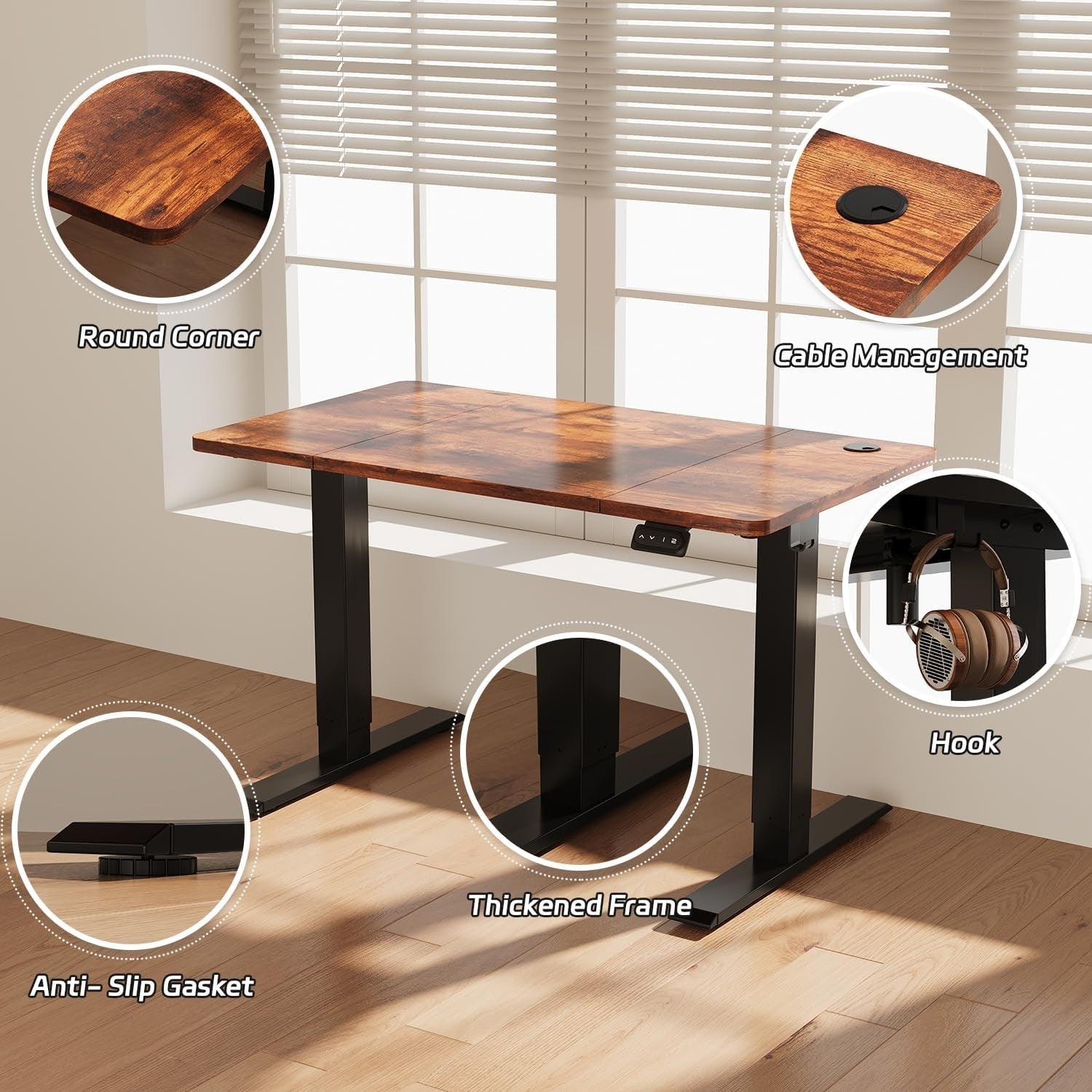 Electric Standing Desk 120x60cm Adjustable Brown Sit Stand Table with Memory