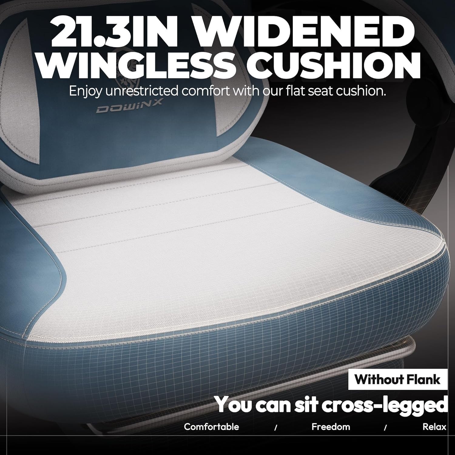 Gaming Chair Reclining Office Desk Chair Massage Footrest Blue White Fabric