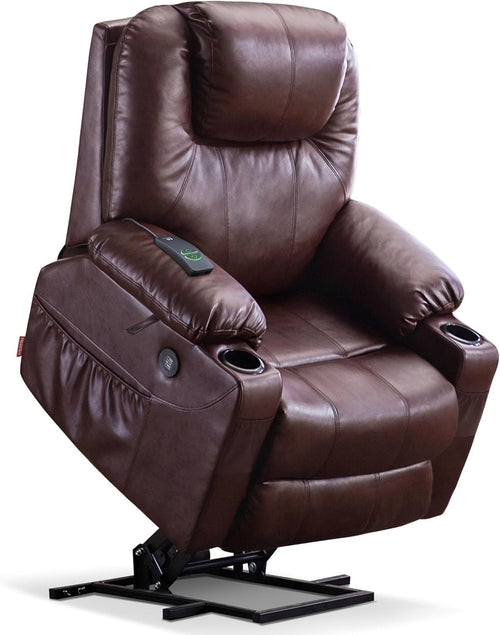 Dark Brown Riser Recliner Chair Lift Assist Heated Massage USB Faux Leather