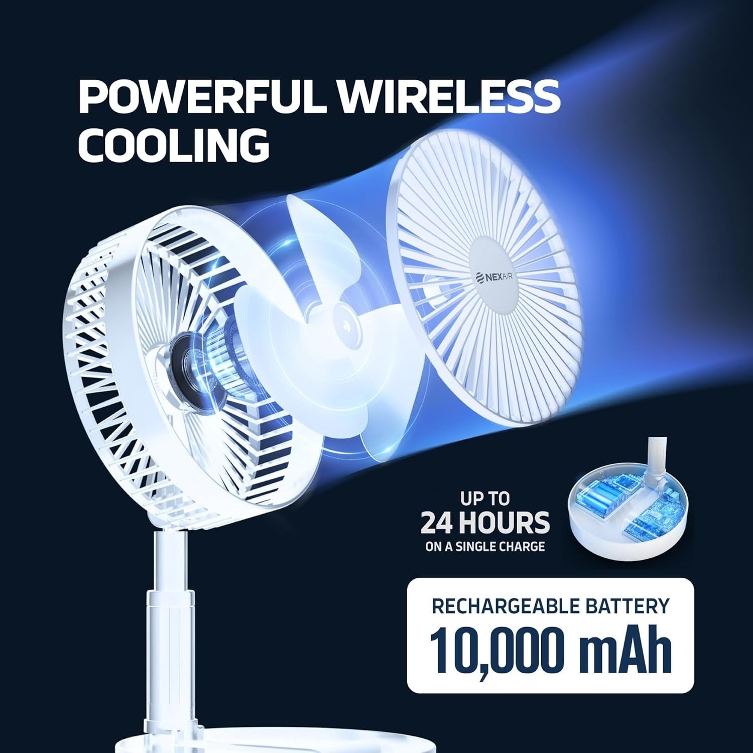 8" Foldable Fan – 10000mAh Rechargeable Portable Quiet 4 Speed Remote Control