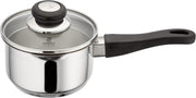 14cm Stainless Steel Saucepan with Strainer Lid & Pouring Lip, 1L Capacity