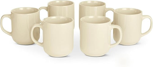 6pc Stoneware Coffee Mugs Set 473ml Microwave Dishwasher Safe Ivory