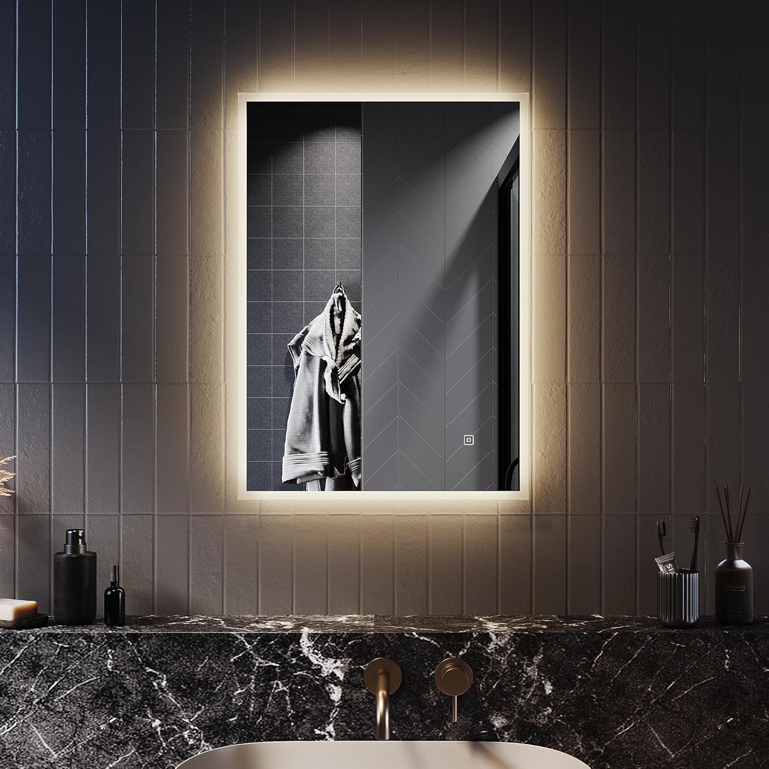 LED Bathroom Mirror 50x70cm Wall Mounted Anti-Fog Light Up Vanity Shaver