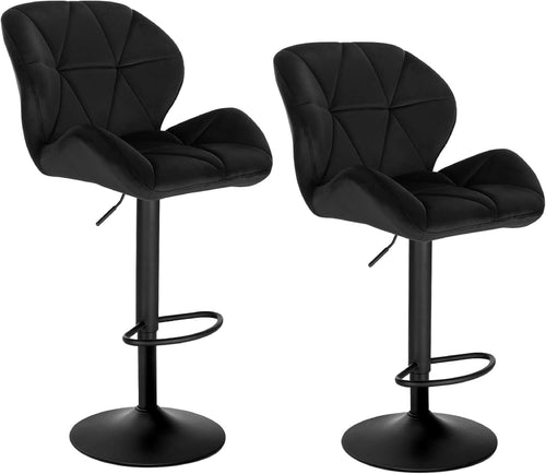 Velvet Swivel Bar Stools Set of 2 Adjustable Counter Chairs Black