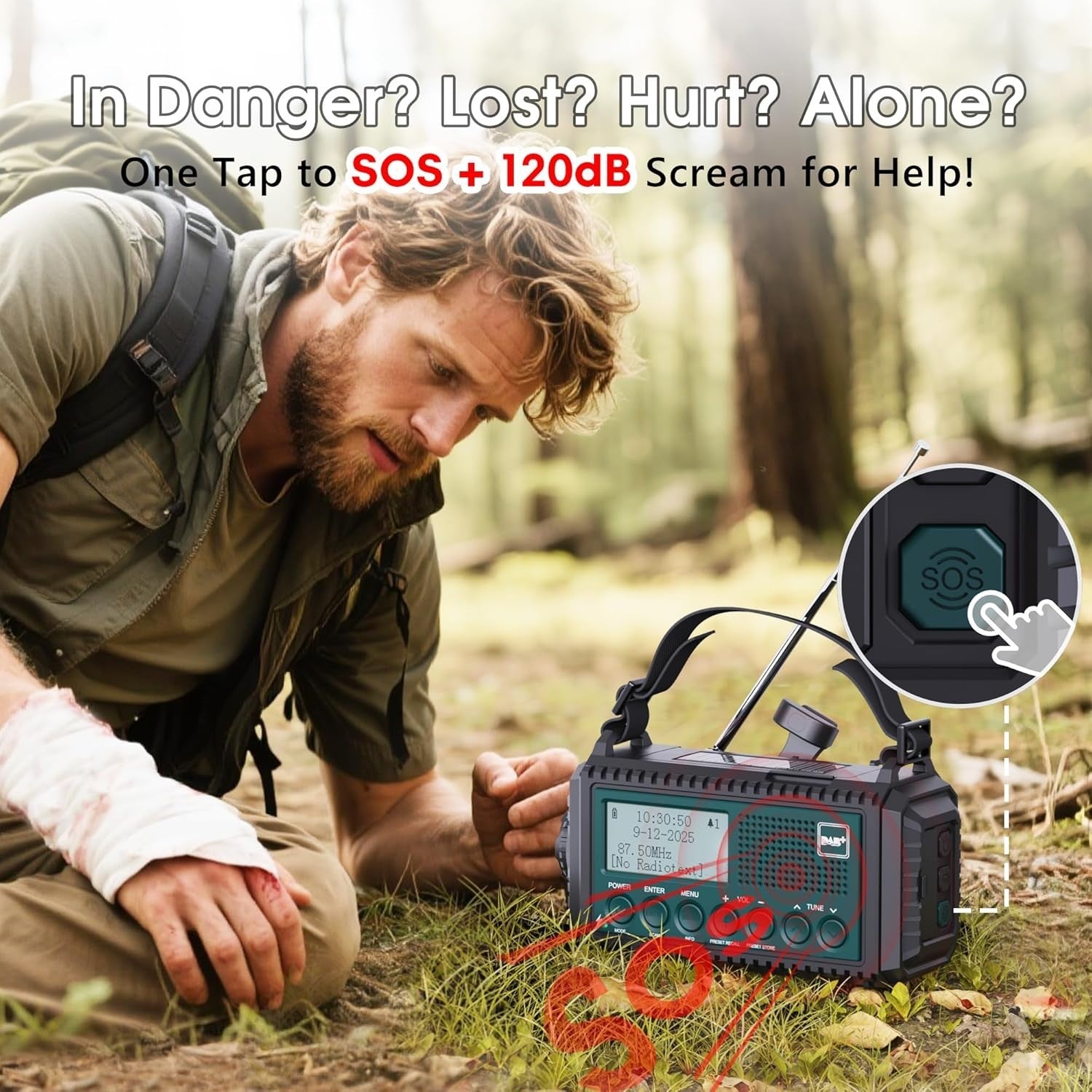 Wind Up Solar Radio DAB/FM 5000mAh Power Bank Flashlight SOS