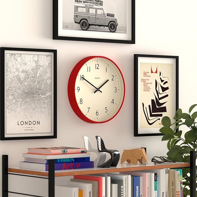 30cm Red Wall Clock Modern Silent Quartz Easy-Read Numbers Home Office Decor
