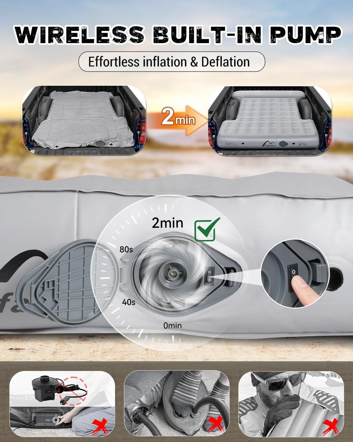 Heavy-Duty Truck Bed Air Mattress 5.5-5.8ft Inflatable Camping Bed