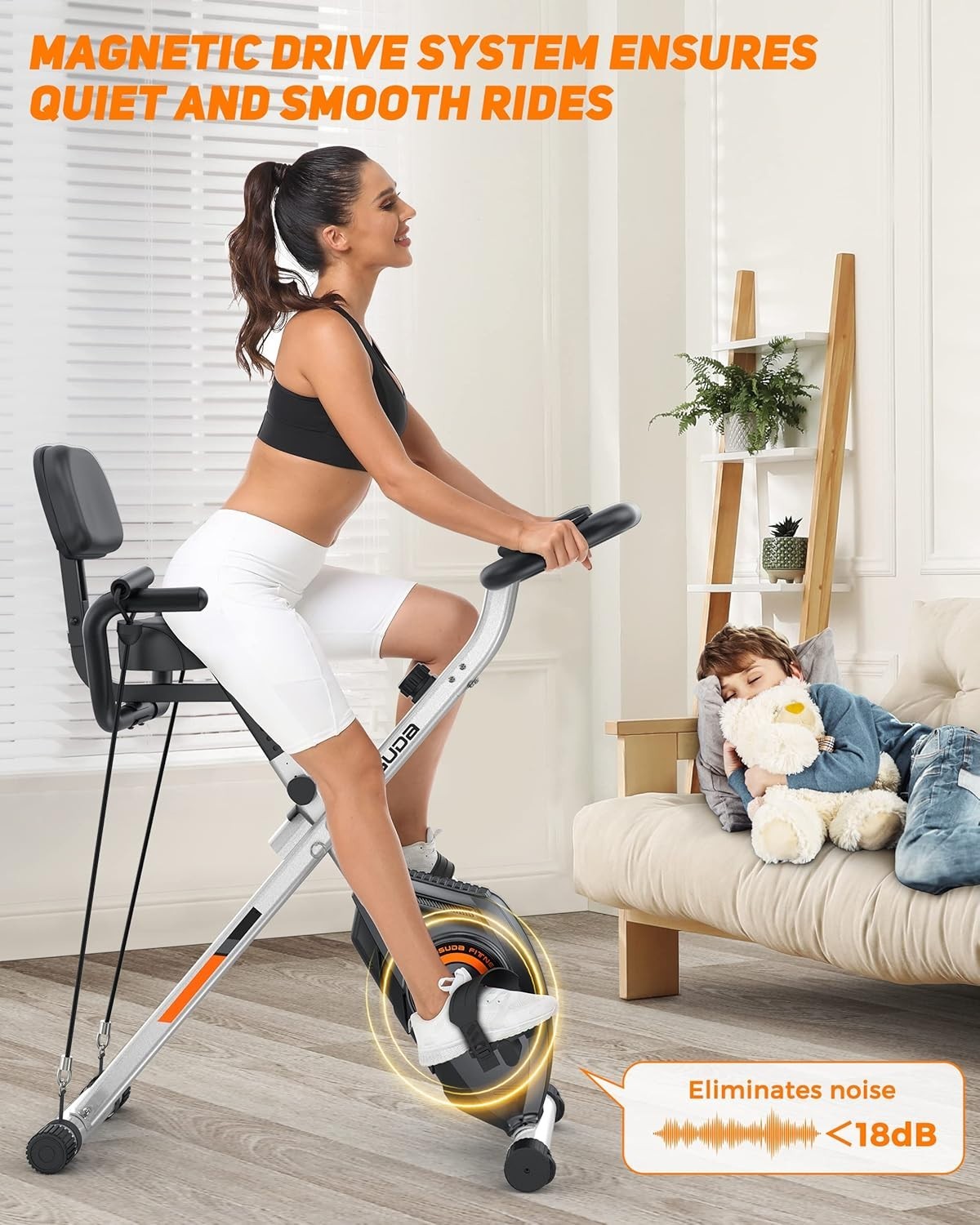 3-in-1 Foldable Magnetic Exercise Bike w/ LCD Monitor, Bands & 8 Resistance