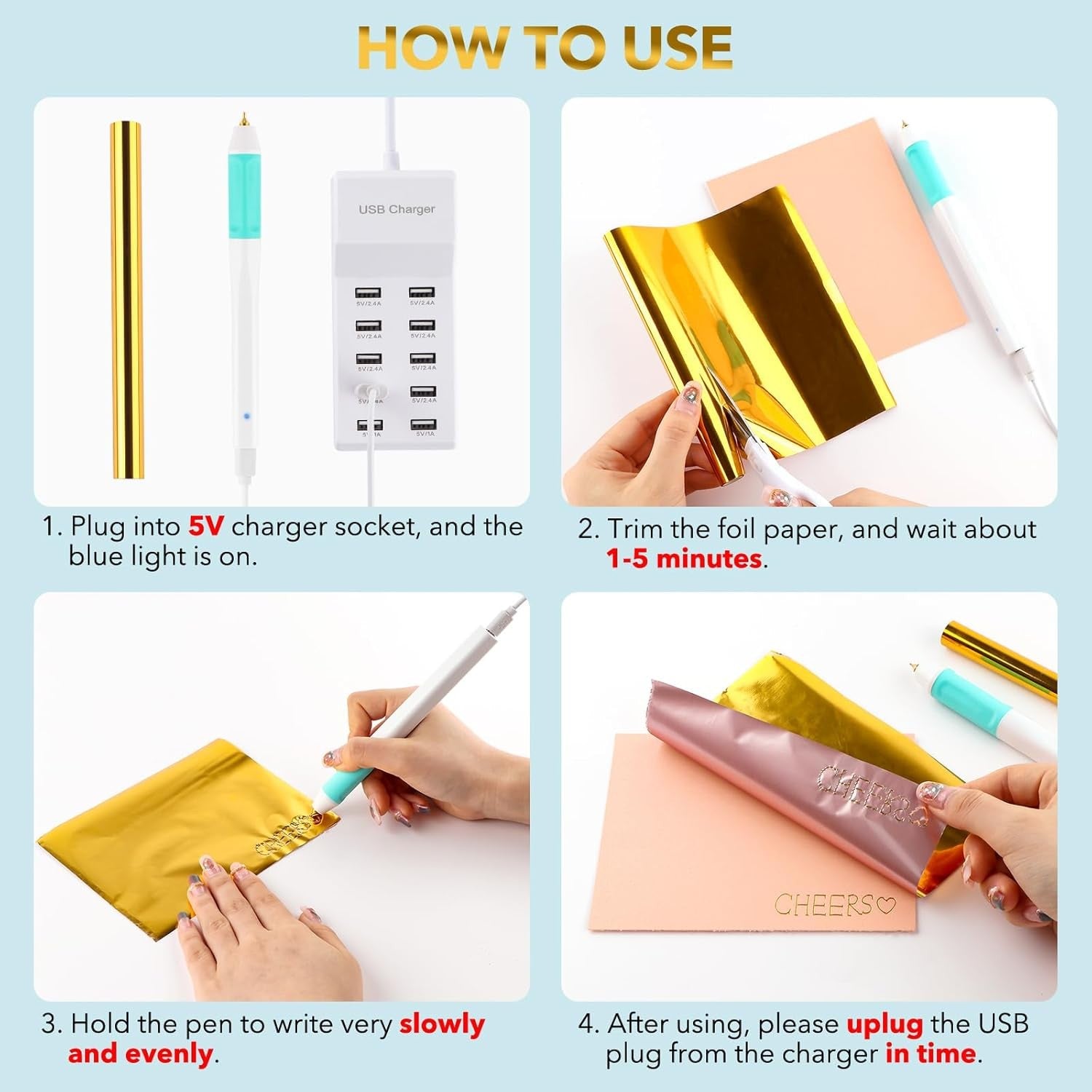 USB Heat Foil Pen Gold Foil Roll Set 0.8mm Tip Card Making Crafts