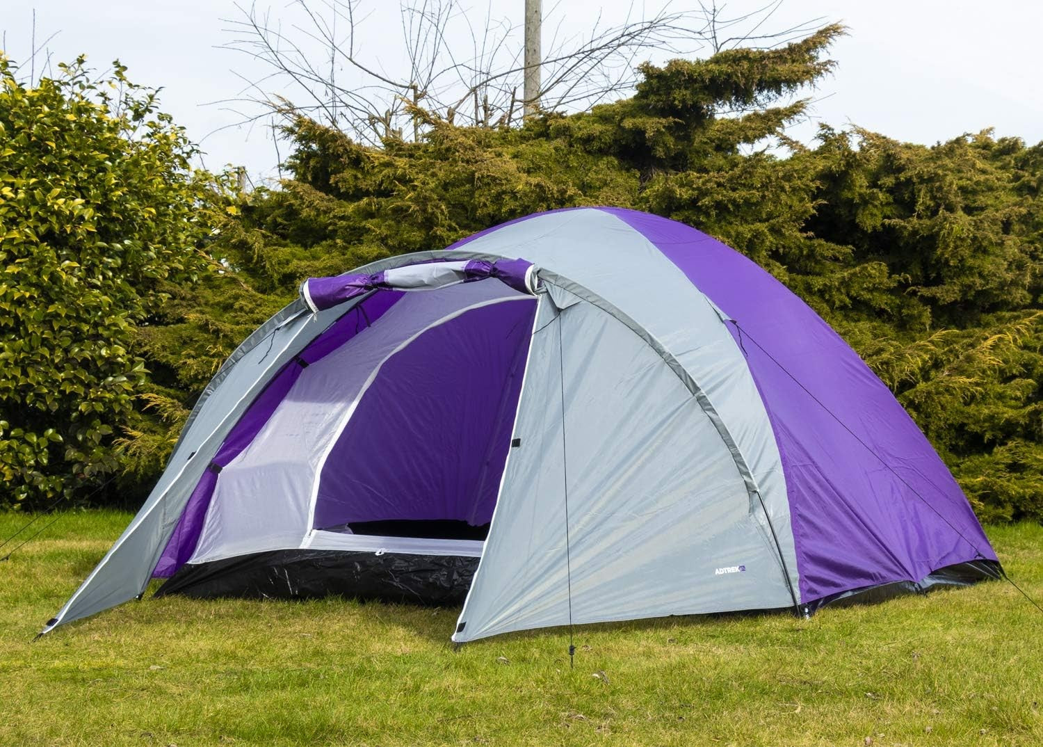 4 Man Dome Camping Tent Purple/Grey Waterproof Festival Family