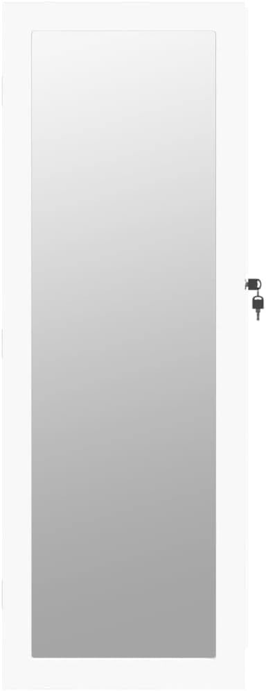 Slim Wall Mounted Jewelry Cabinet with Mirror Lockable Storage White