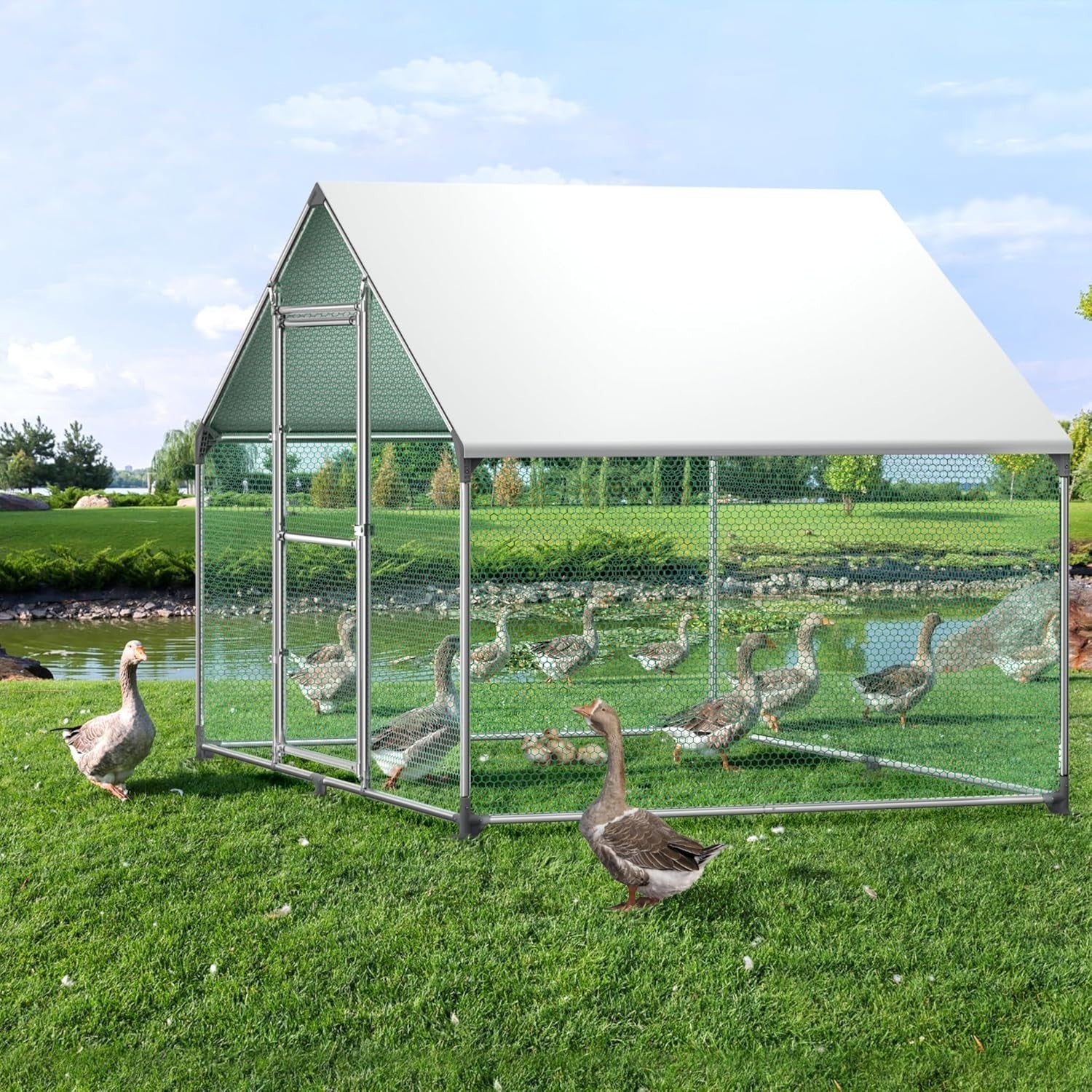 XL Walk In Chicken Run Galvanised Steel Outdoor Pet Enclosure 3x2x2m
