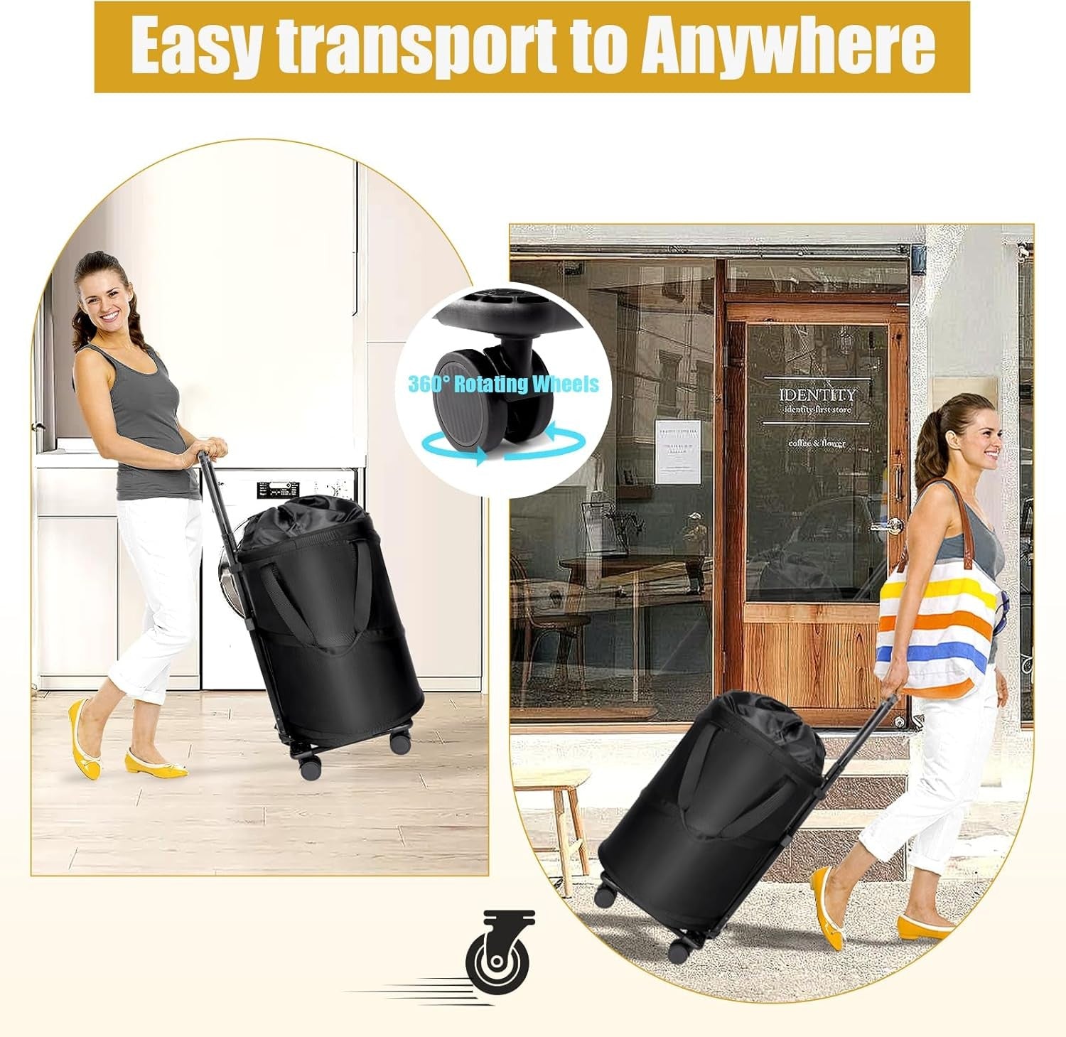 Large Rolling Laundry Hamper with Wheels Pop Up Clothes Basket Trolley Bag Black