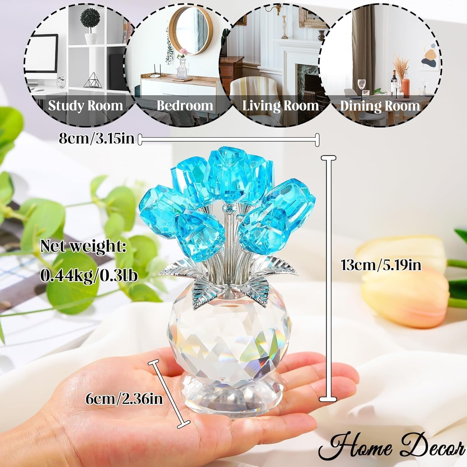 Light Blue Crystal Tulip Flowers Ornament – Luxury Glass Bouquet Gift for Her