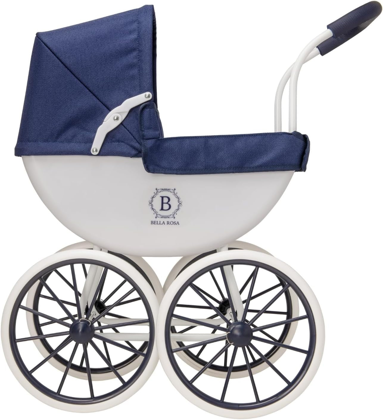 Traditional Dolls Pram Carriage Pushchair Vintage Style White Wheels