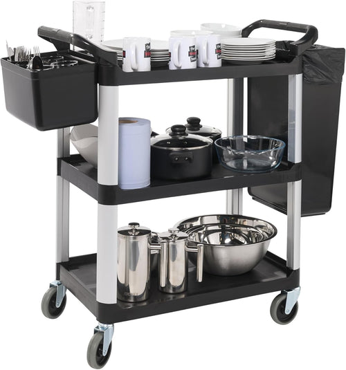 Commercial Catering Trolley 3 Tier Service Cart with Bins Non Marking Wheels