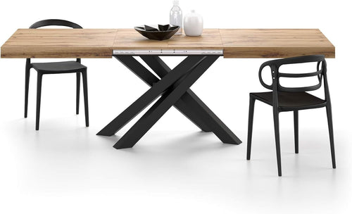 Extendable Walnut Dining Table 160–240cm w/ Rustic oak Cross Black Legs Modern