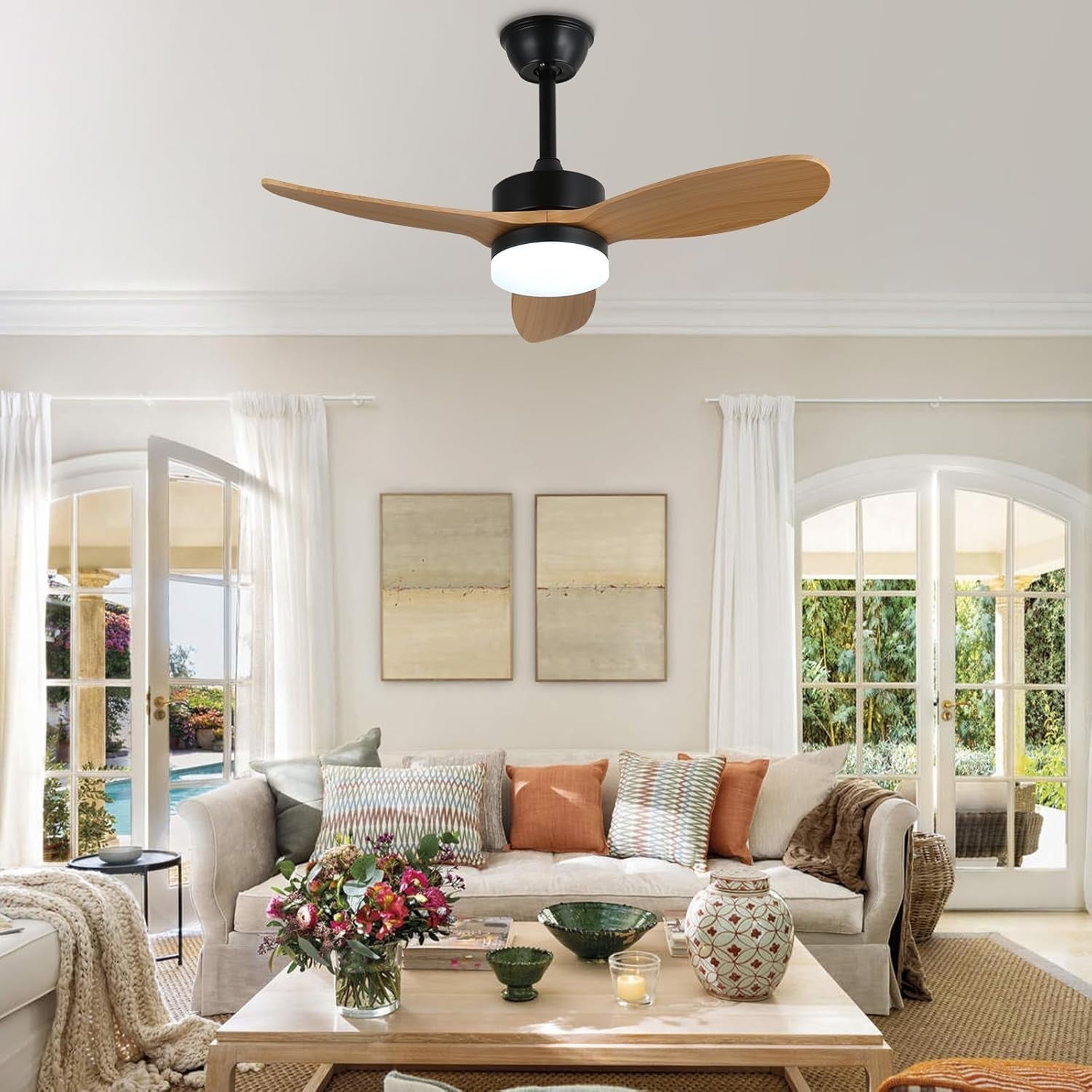 36" Dimmable Farmhouse Ceiling Fan with Light, Remote, DC Motor