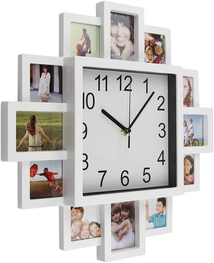 White 40cm DIY Photo Frame Wall Clock Multi-Photo Modern Silent Home Decor
