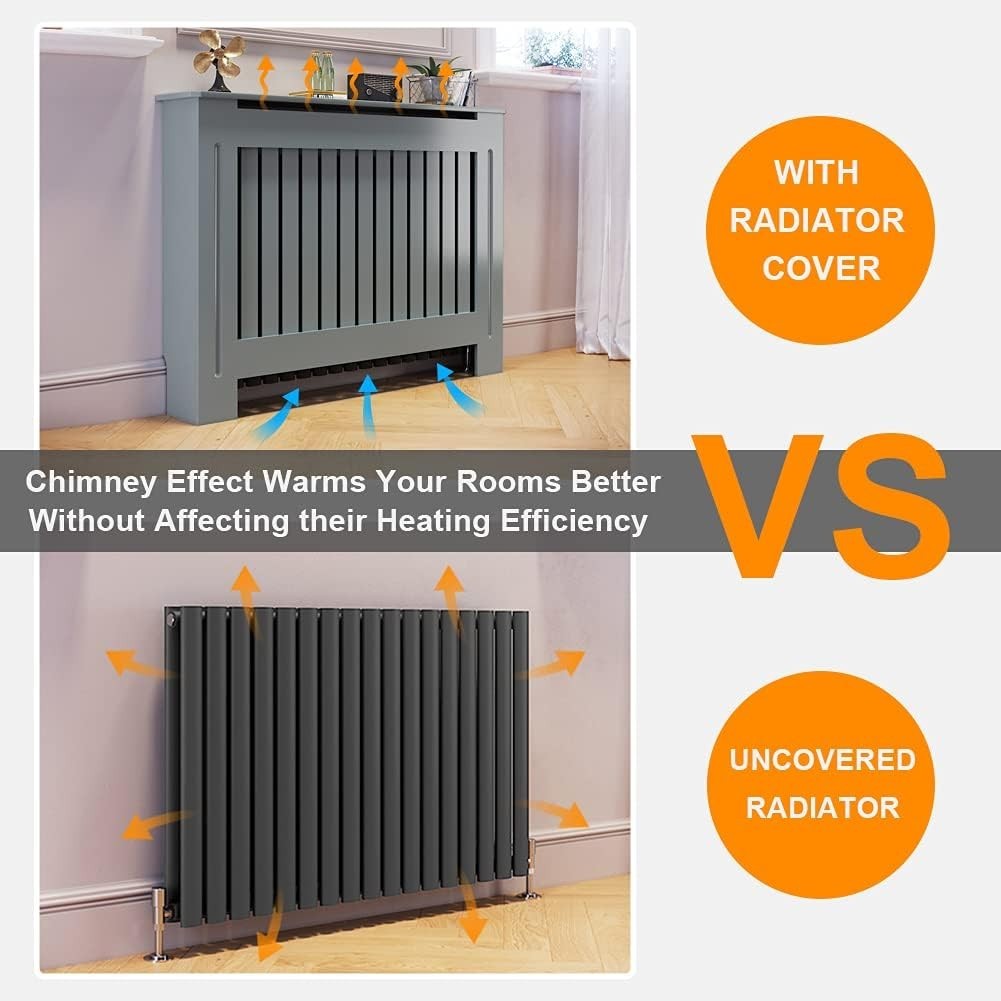 Medium Grey Radiator Cover Cabinet | Modern Vertical Slatted MDF Heater Cover