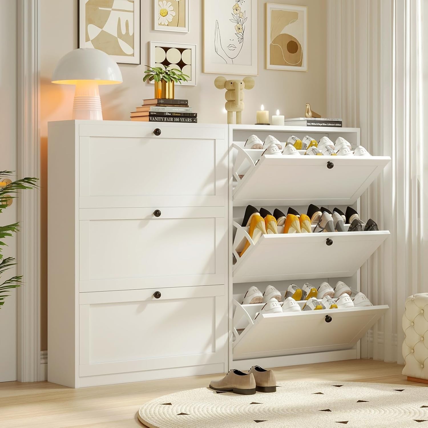 Slim 3-Drawer Shoe Cabinet with Adjustable Shelves & Anti-Tip Safety