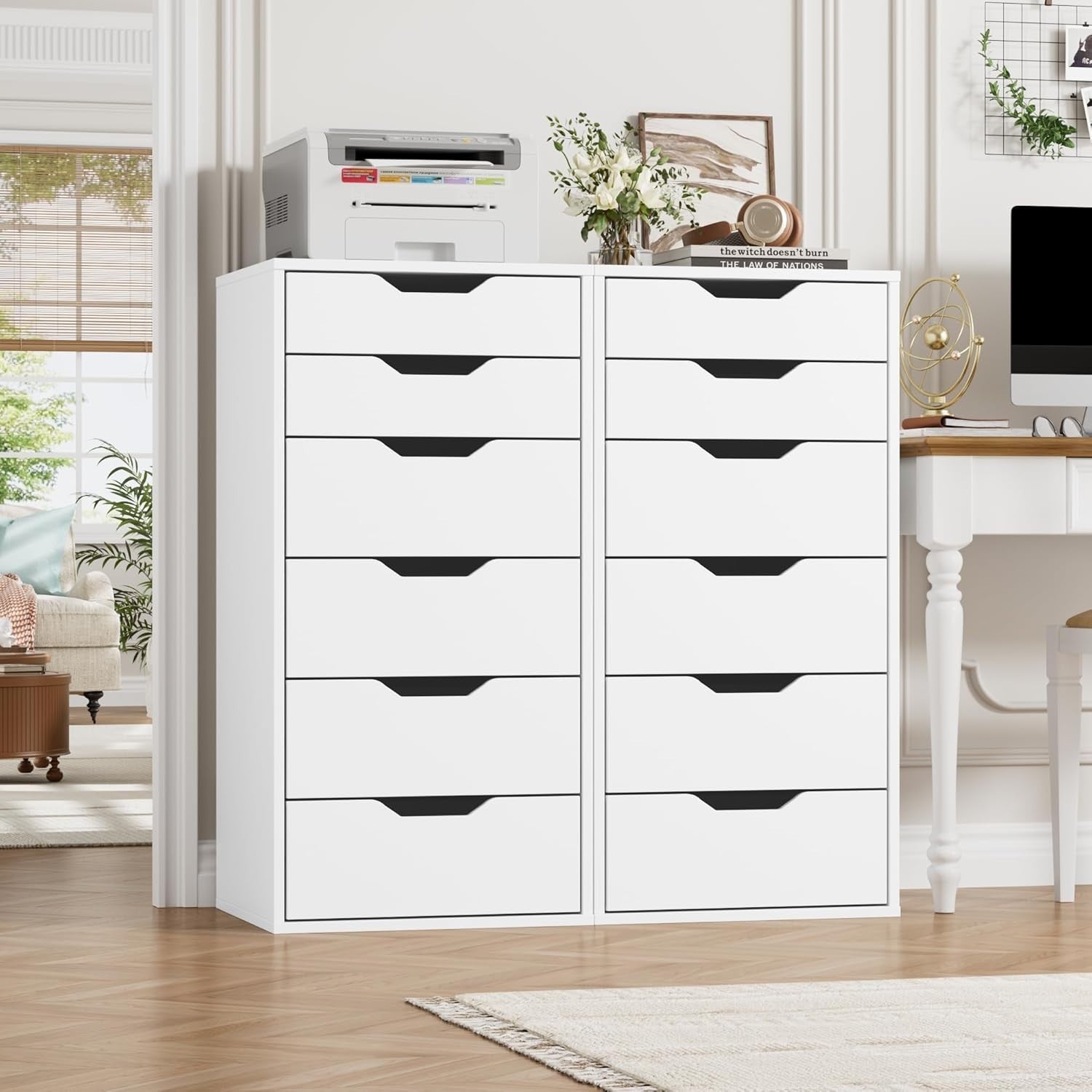 Tall 6-Drawer White Chest Storage Cabinet for Bedroom Hallway Living Room