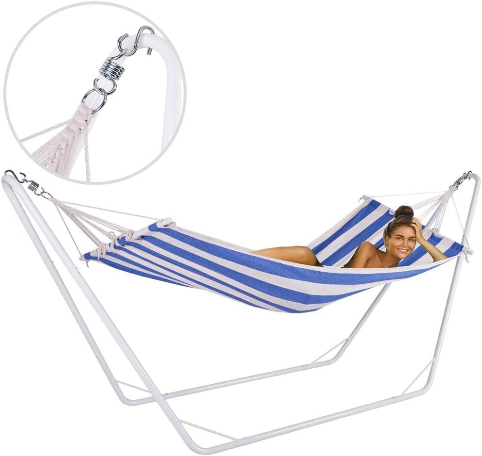 Blue Outdoor Hammock with Metal Stand | 1 Person 150kg Capacity | 200x80cm