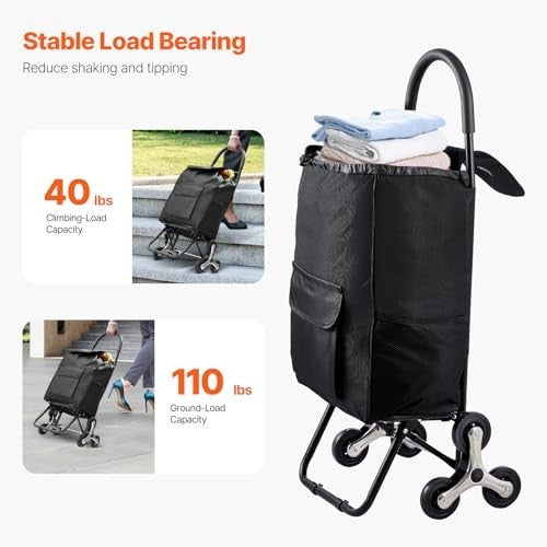 36L Folding Stair Climber Trolley Cart Grocery Laundry Handcart Black