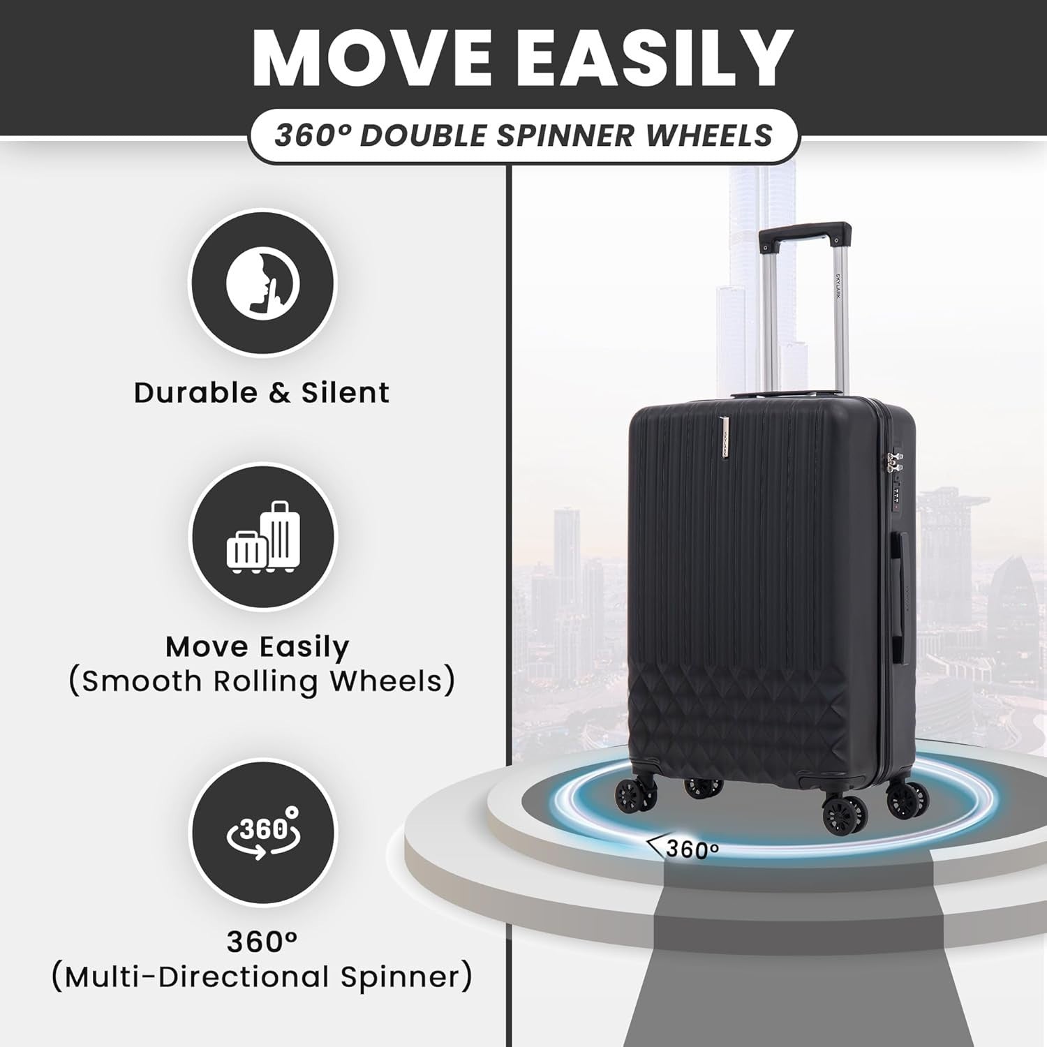 24 Inch Medium ABS Hard Shell Suitcase Lightweight Spinner 4 Wheels 66L