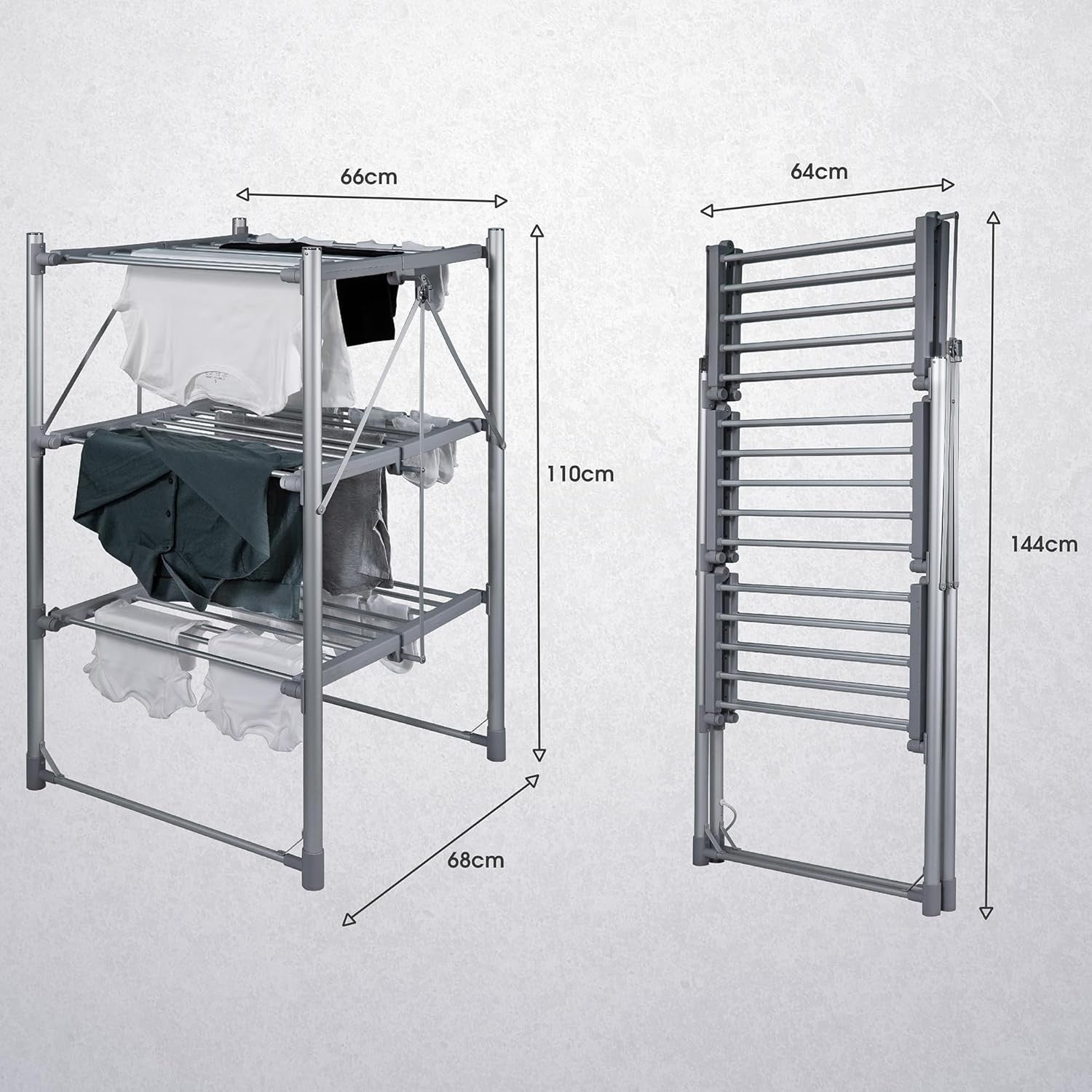 Heated Clothes Airer 3 Tier Electric Folding Drying Rack Indoor Energy Saving
