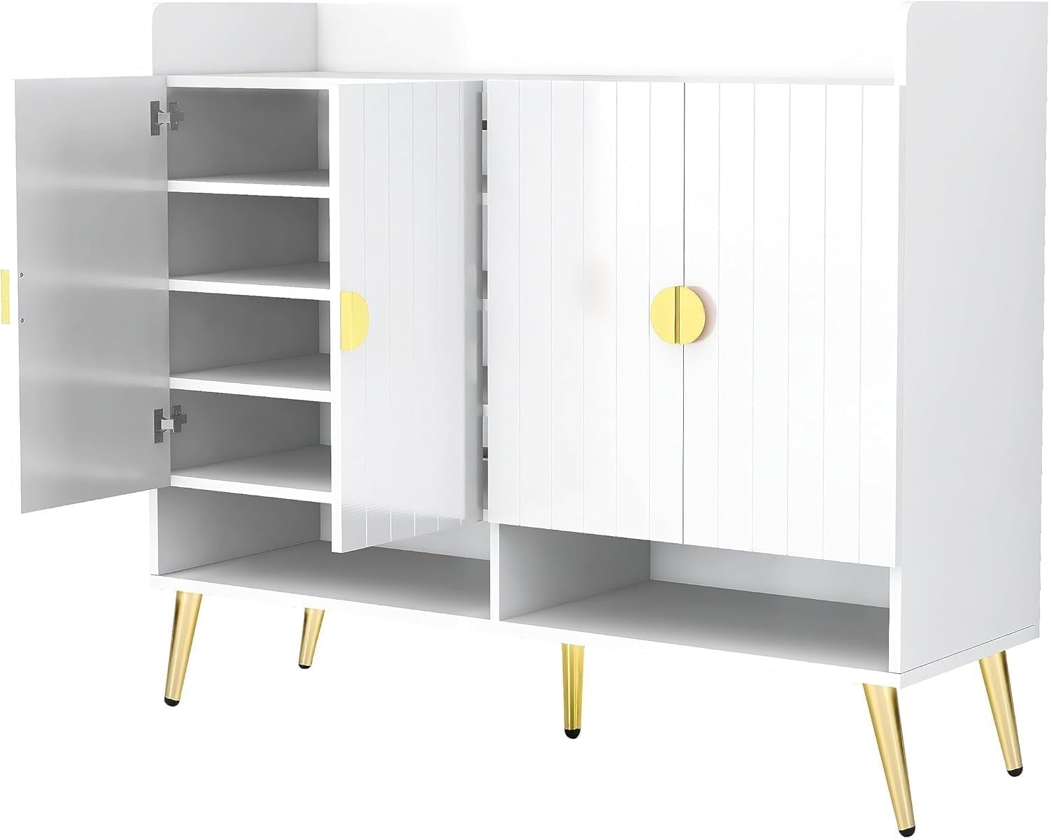 White Modern Shoe Cabinet Storage with Doors – 11 Shelf Hallway Organizer