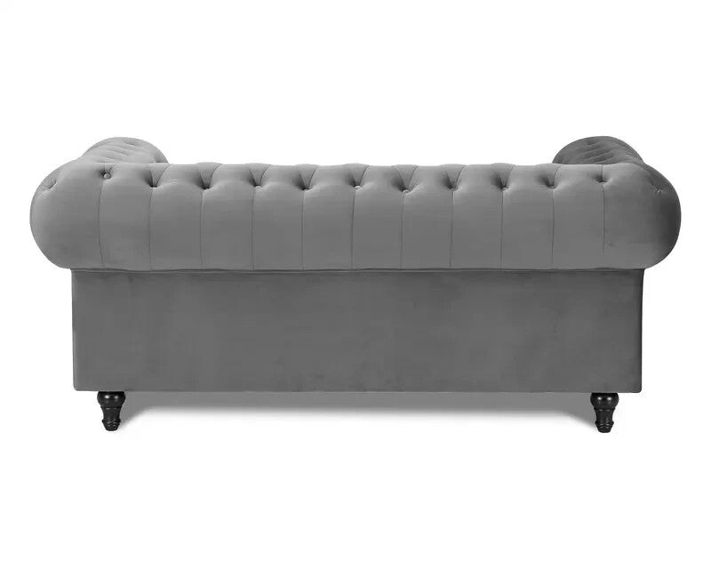 Grey Chesterfield Velvet 2 Seater Sofa Tufted Scroll Arm Classic Couch