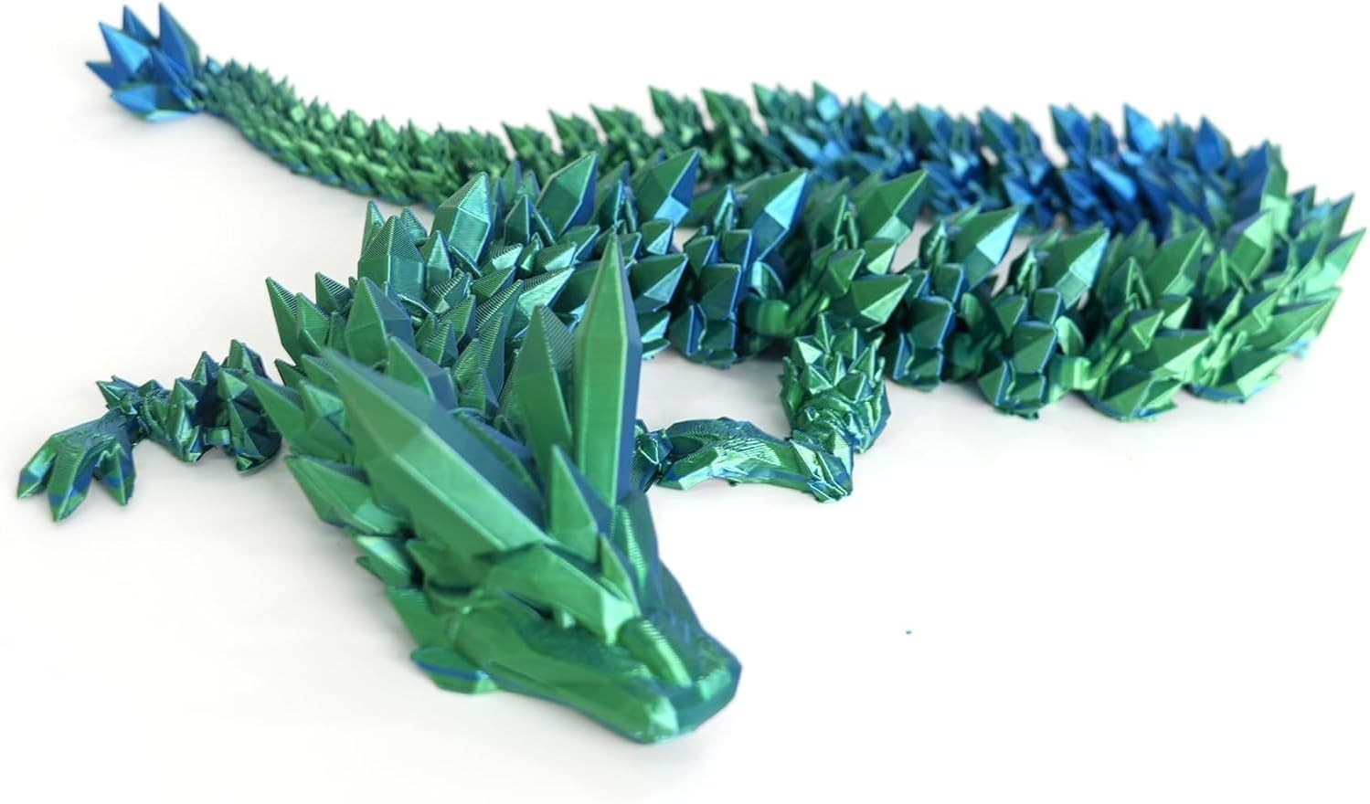 24in Green-Blue Pearly 3D Printed Dragon Articulated Fantasy Fidget Toy