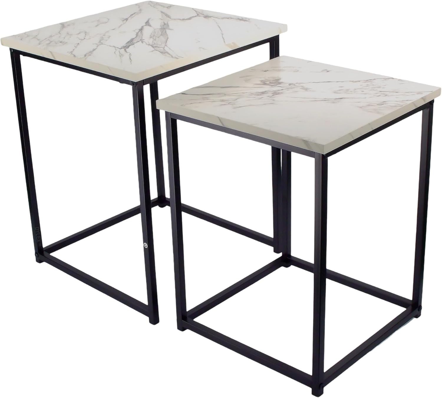 Nesting Coffee Side End Tables Set of 2 Black Marble Effect Metal Frame NEW