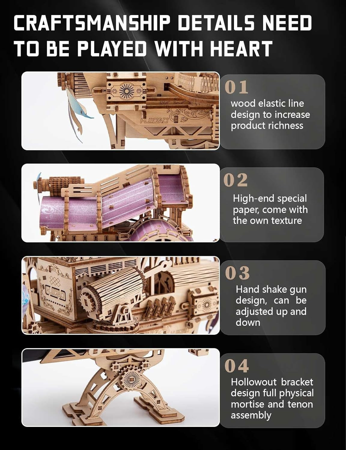 3D Wooden Spaceship Puzzle Kit, 266+ Pieces, Steampunk Model, DIY Mechanical Toy