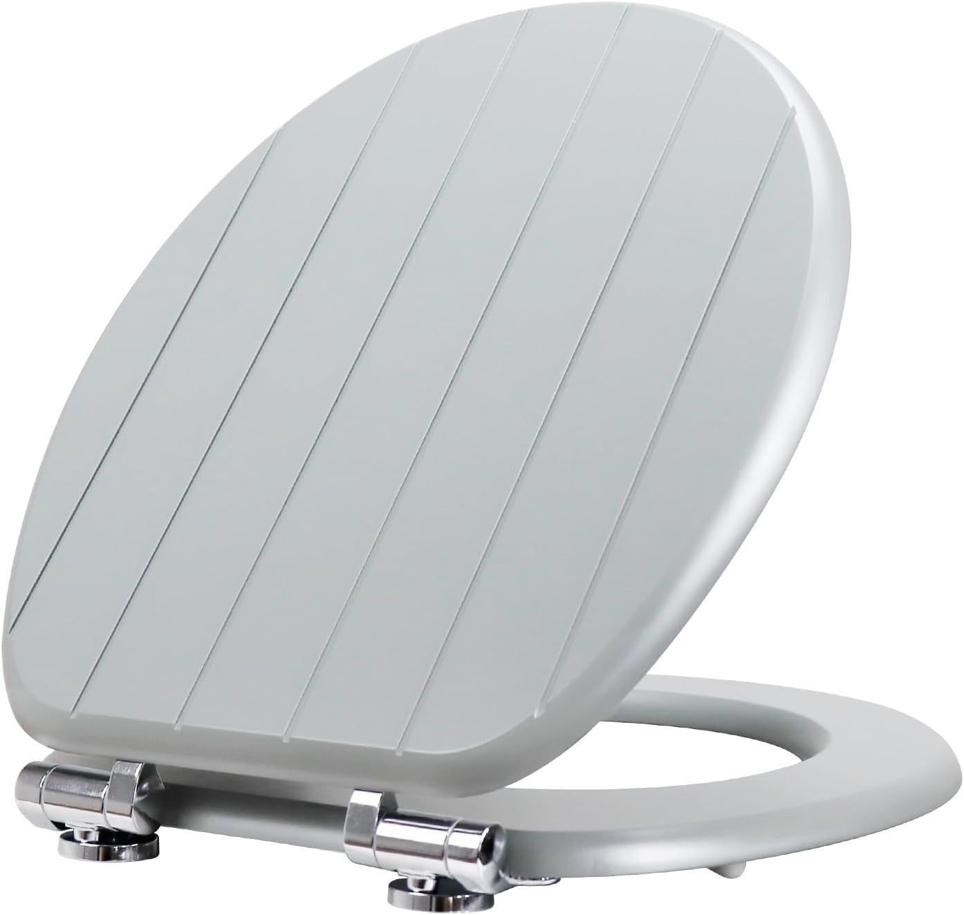 Gray Wooden Toilet Seat MDF Soft Close Adjustable Hinges 43.5x37.5cm