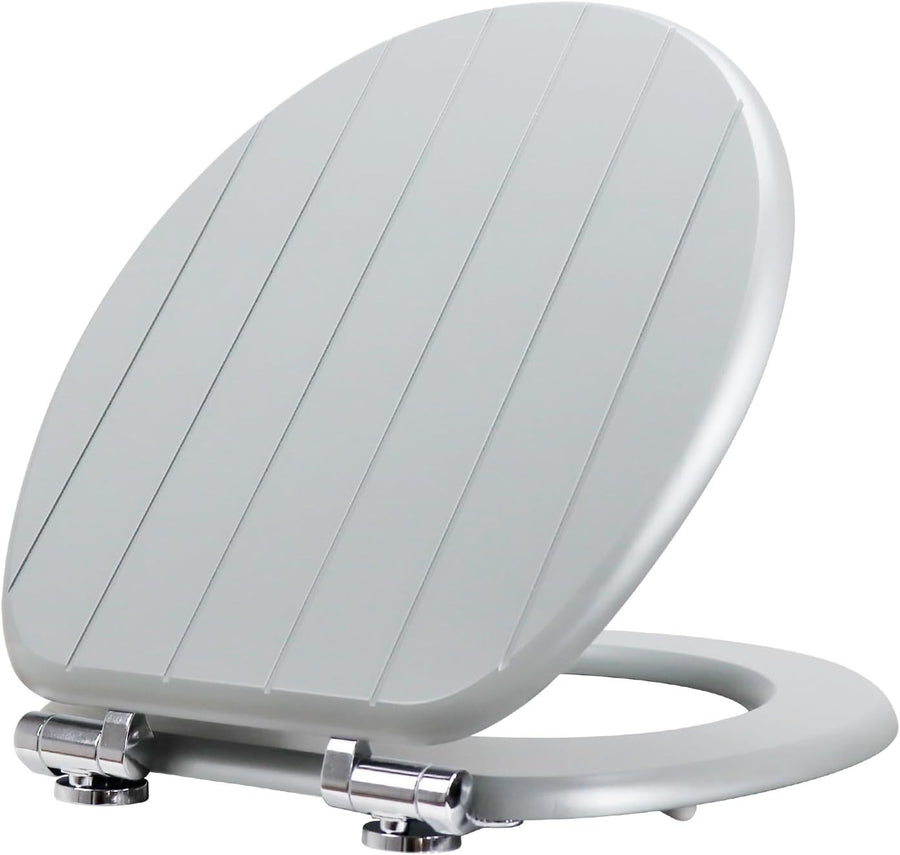 Gray Wooden Toilet Seat MDF Soft Close Adjustable Hinges 43.5x37.5cm
