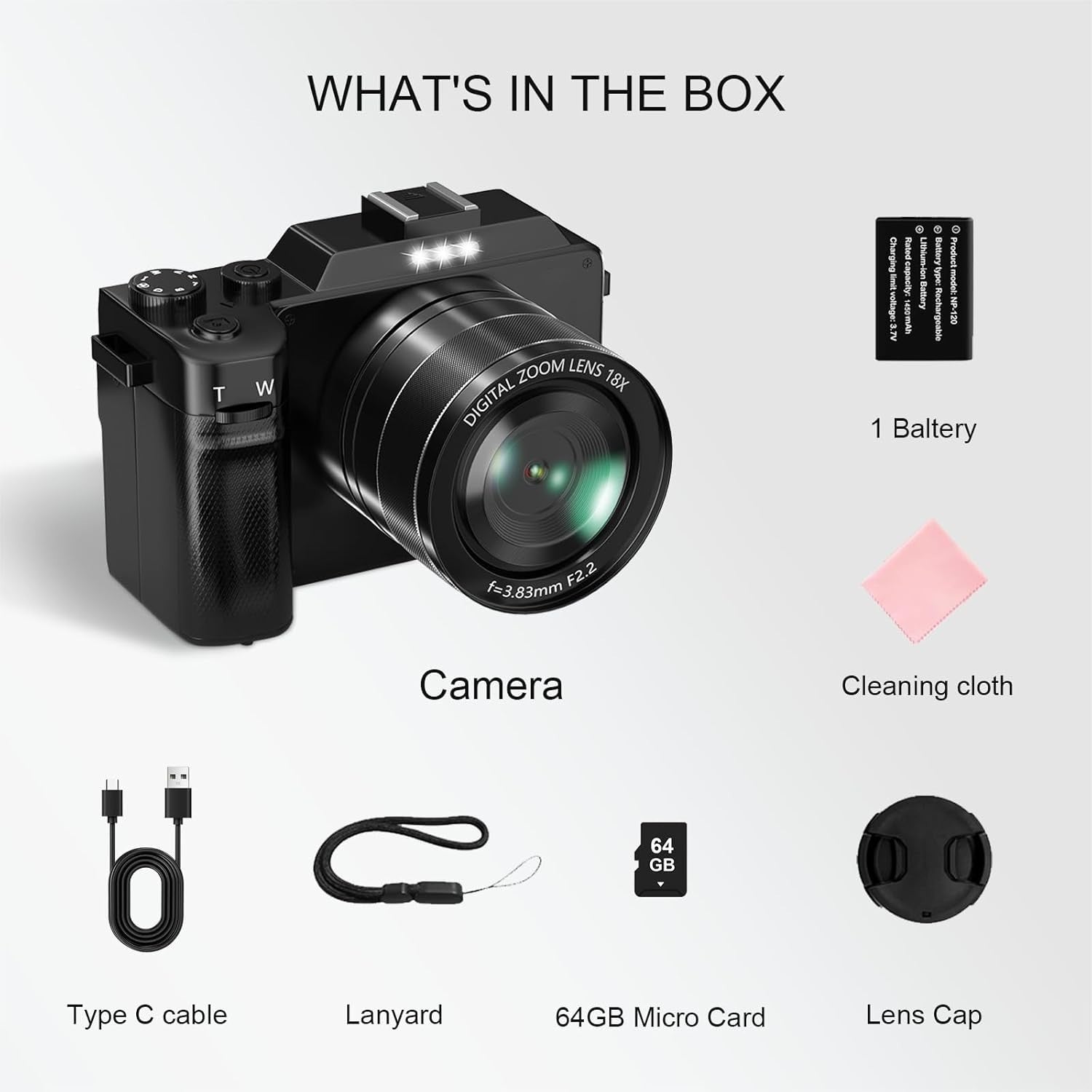 5K 64MP Digital Camera WiFi Autofocus Vlogging Camera 64GB 18X Zoom