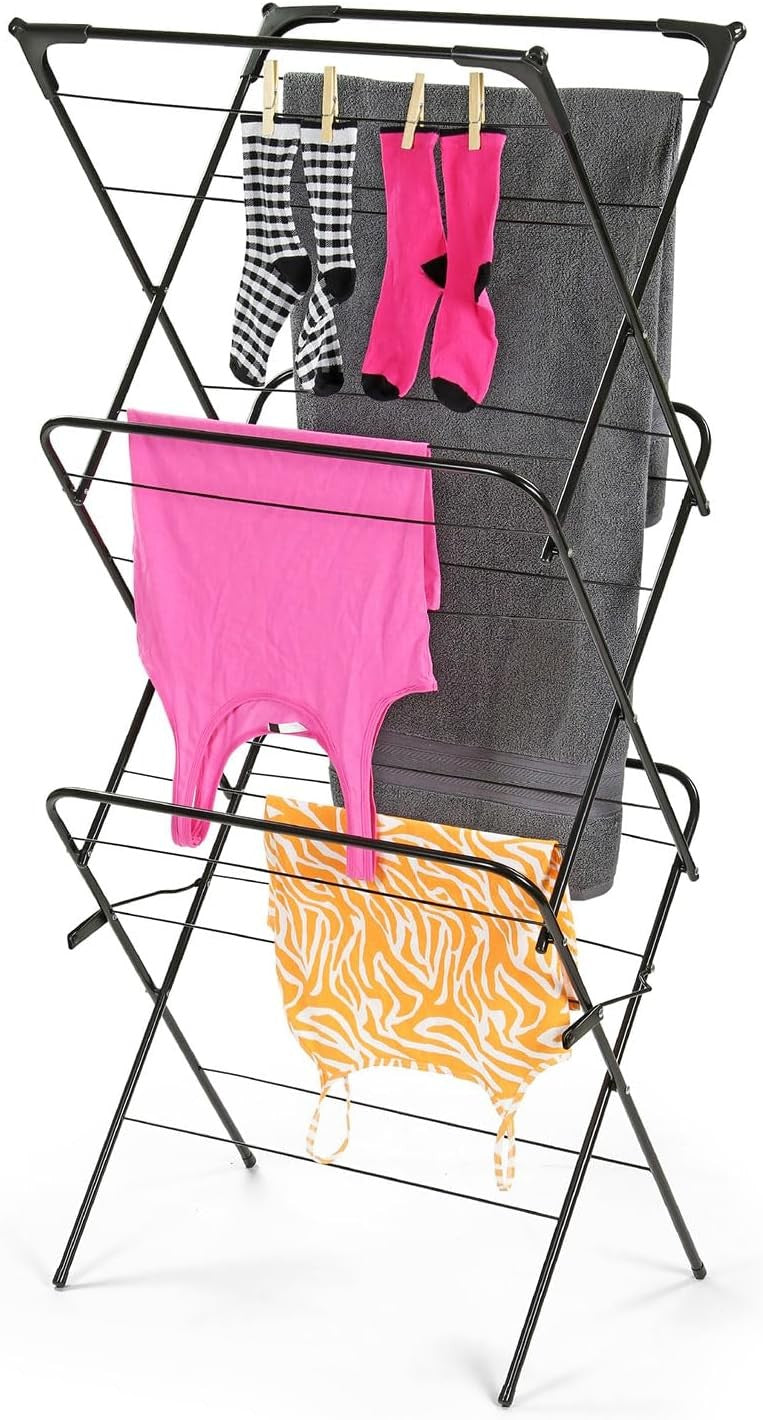 3 Tier Clothes Airer Folding Drying Rack Heavy Duty with Hanger Hooks Indoor