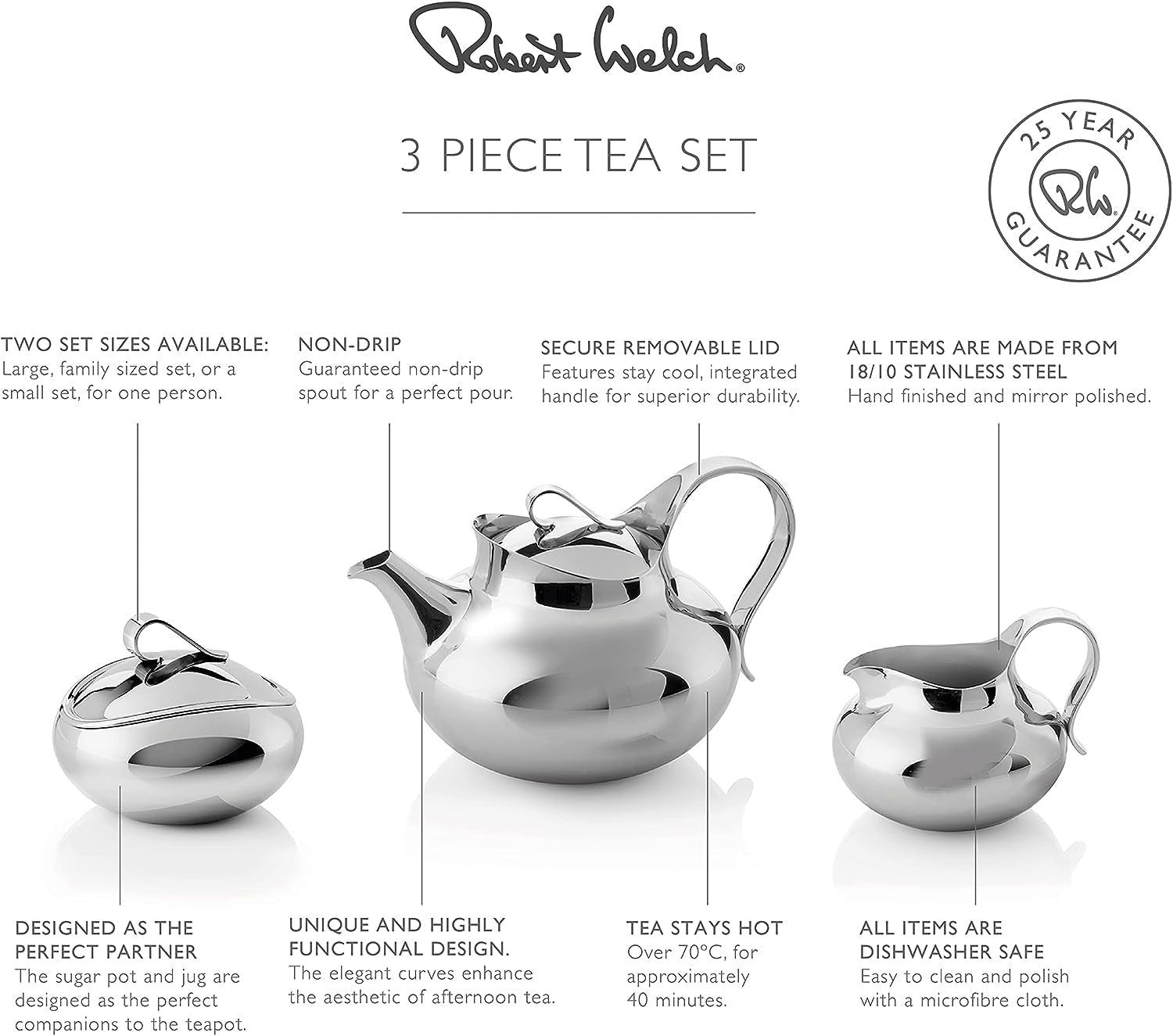 Stainless Steel Afternoon Tea Set Teapot Sugar Pot Jug 4 Serving