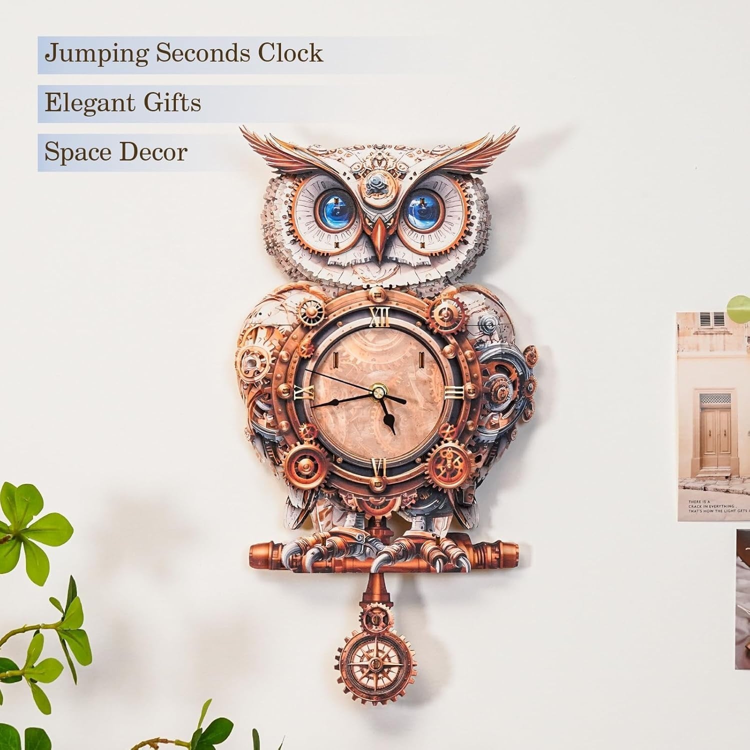 3D Mechanical Owl Wooden Puzzle Clock DIY Kit with Pendulum 215x66x401mm