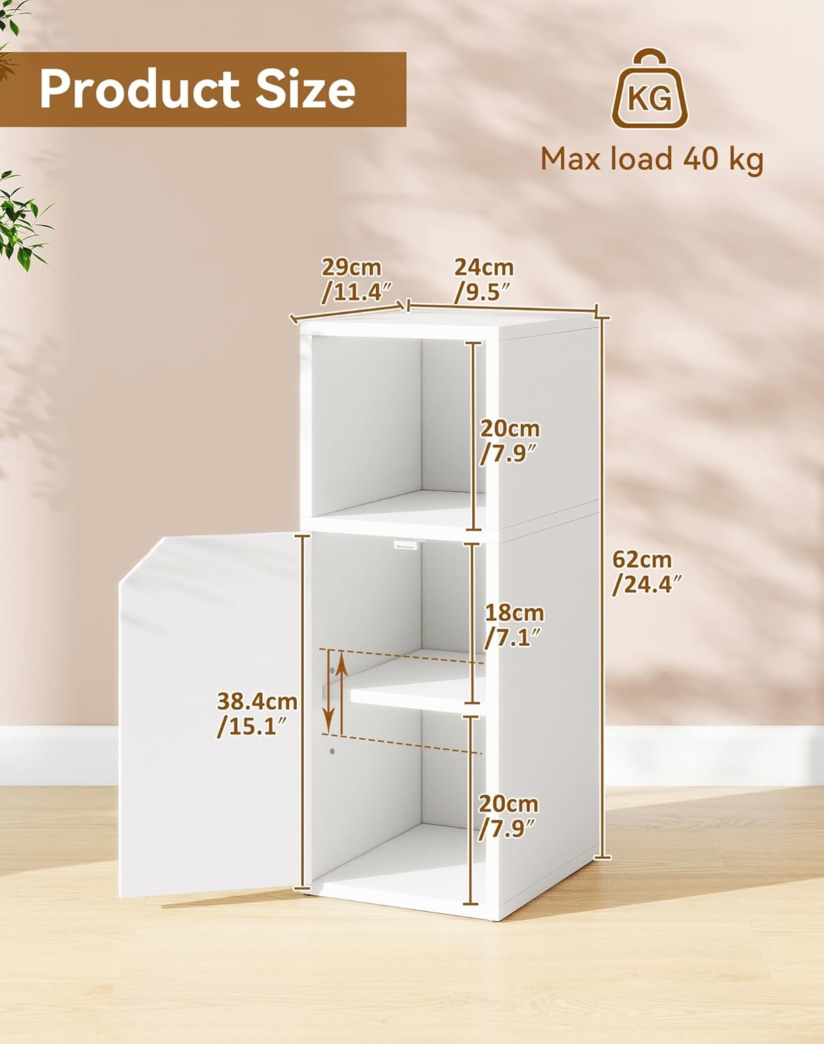 Slim White Bedside Tables Set of 2 – Narrow Nightstands with Door & Open Shelf