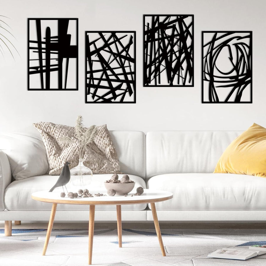 4-Piece Black Metal Wall Art Abstract Minimalist 3D Sculpture