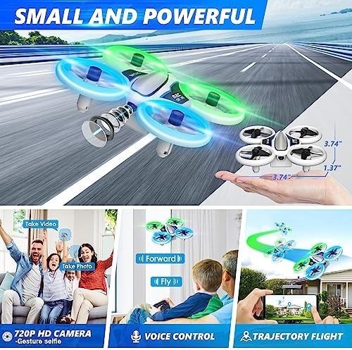 Mini Drone 720P HD Camera LED Light 3 Battery Headless Mode 3D Flip Green