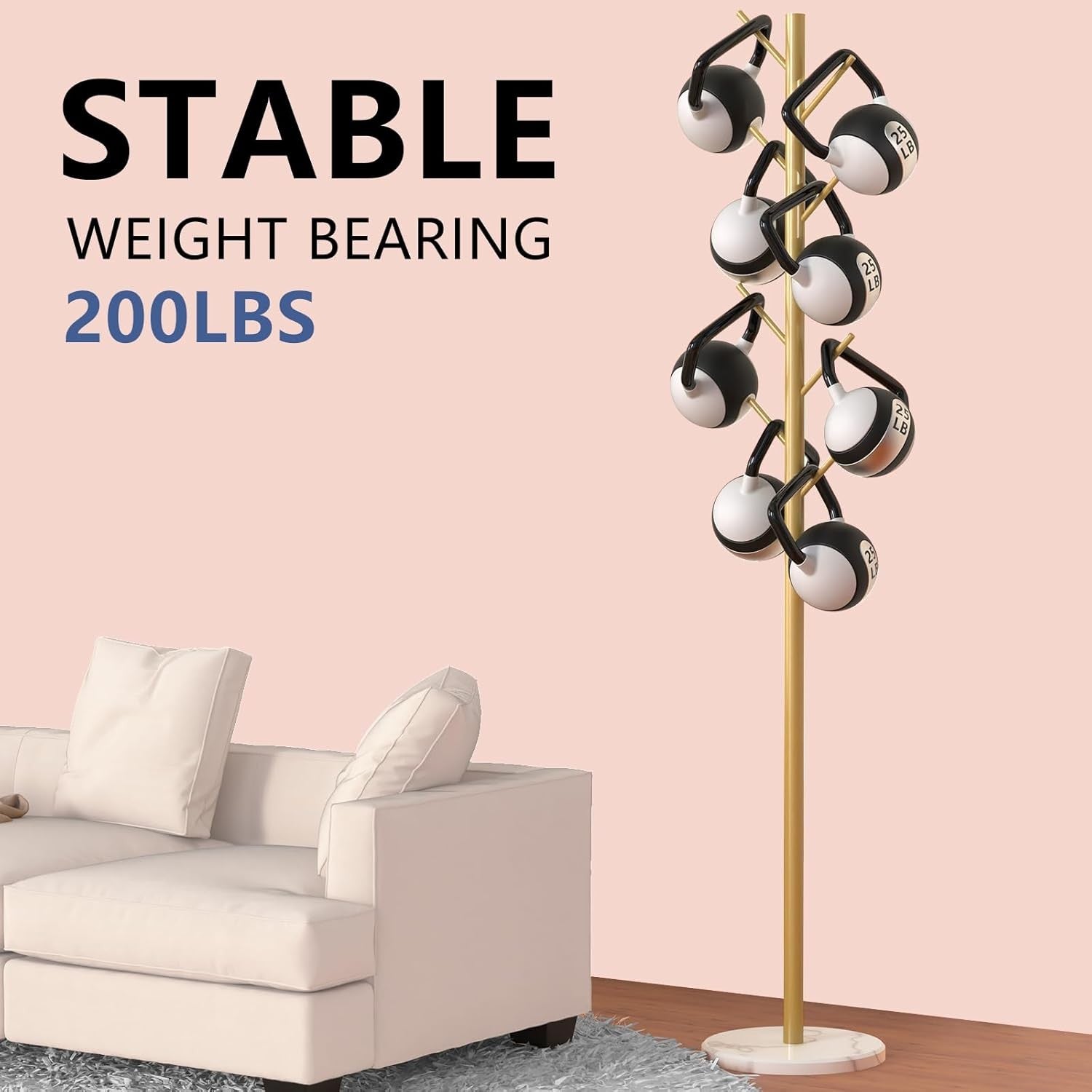 Gold Metal Coat Rack with Marble Base | 8 Hooks Freestanding Modern Hall Stand