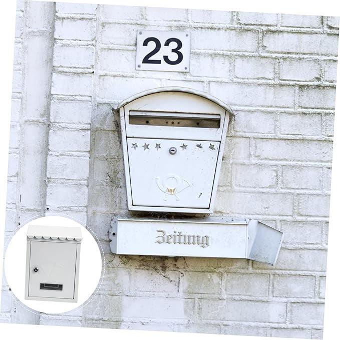 Lockable Wall Mounted Mailbox White Iron Post Box Durable Weatherproof Secure
