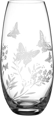 Crystal Glass Flower Vase 25cm Tall Etched Butterfly Floral Home Décor