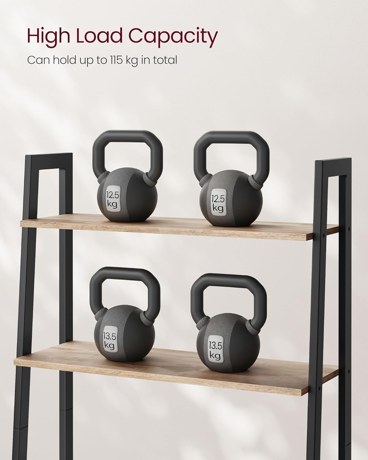 4-Tier Industrial Ladder Shelf Bookcase Storage Rack Camel Brown 138cm