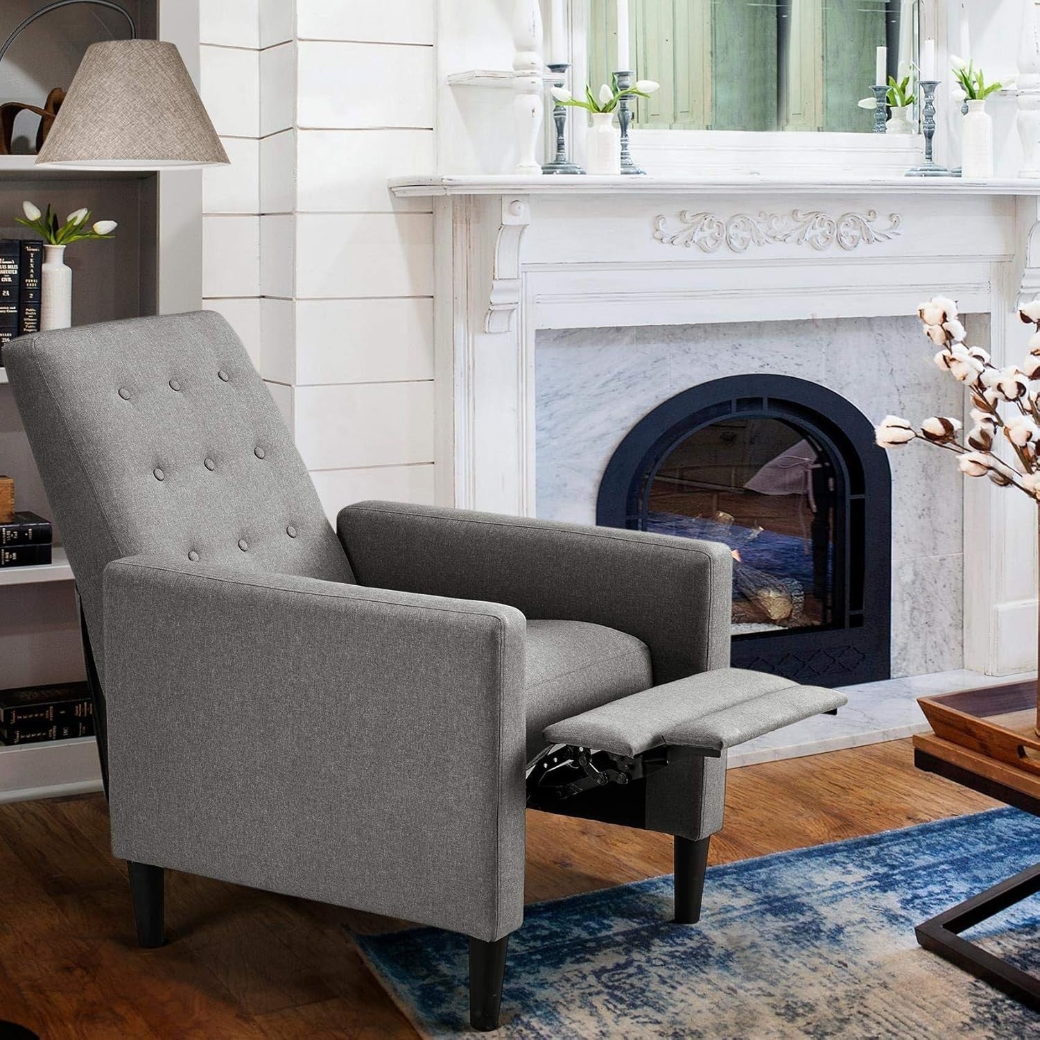 Grey Recliner Chair Sofa Adjustable Footrest Padded Seat Living Room